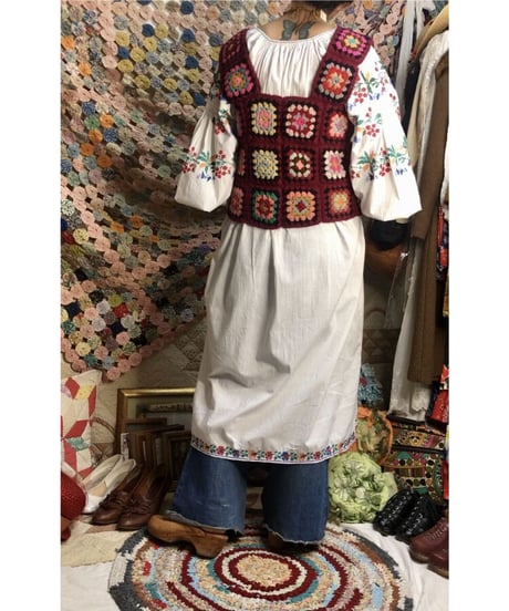 granny square vest and bag burgundy