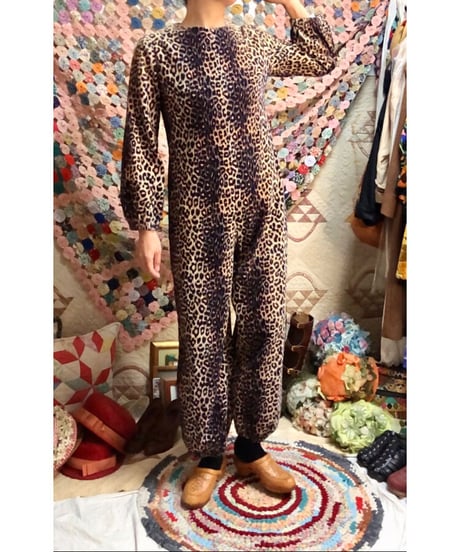 70-80's corduroy leopard all-in-one