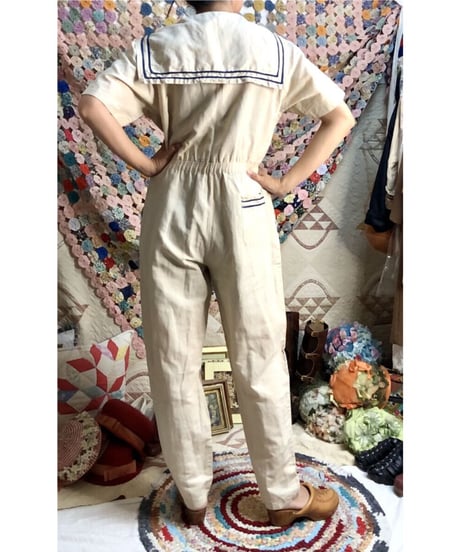 80's sailor collar jump suit