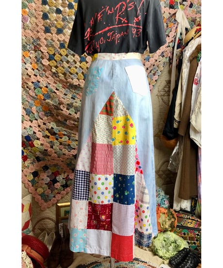 70's denim × patchwork skirt
