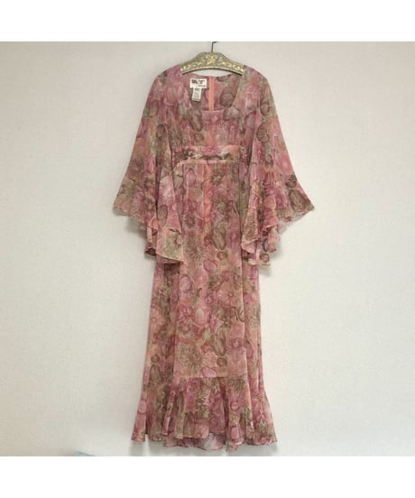 1970's angel sleeve botanical one-piece