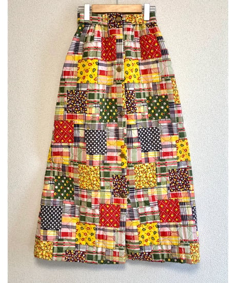 70s patchwork print quilted skirt