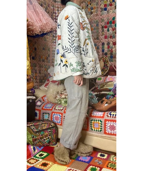 botanical embroidery quilted jacket
