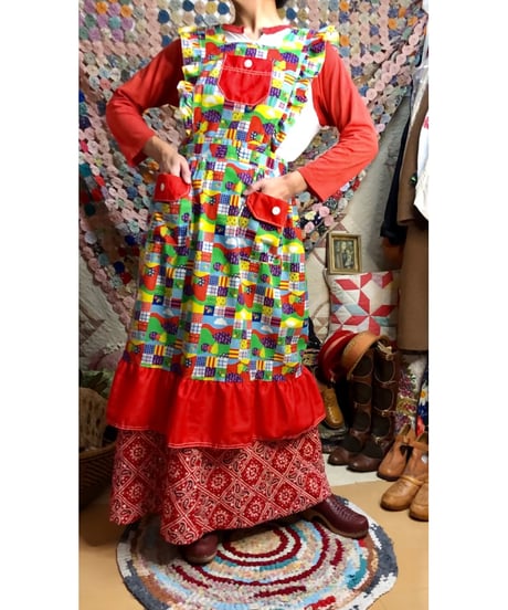 70s patchwork print apron dress