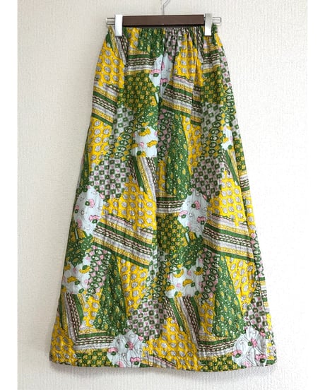 70s patchwork print quilted skirt