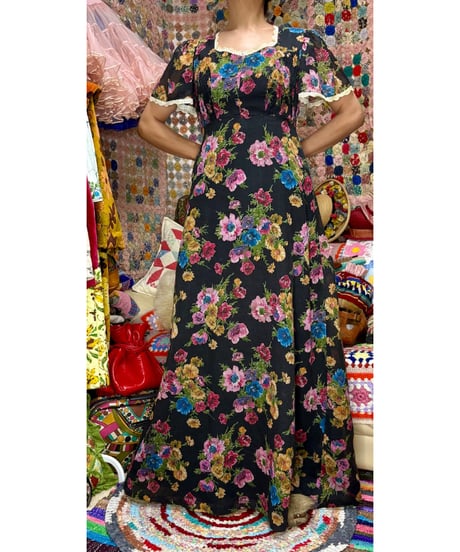 70s flower romantic dress