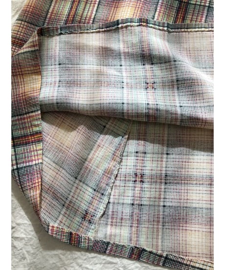 1970's shirring plaid  one-piece