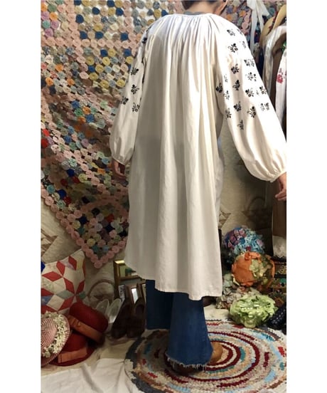 vintage ukrainian embroidered one-piece black cotton