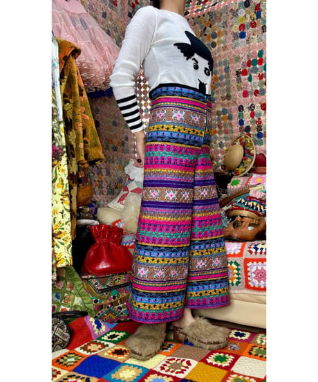 60-70s quilted wide leg pants