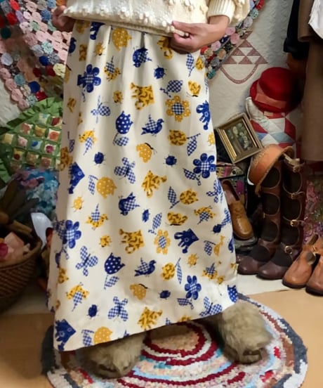 70s butterfly & flower print skirt