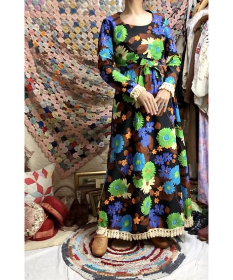 70s flower fringe dress