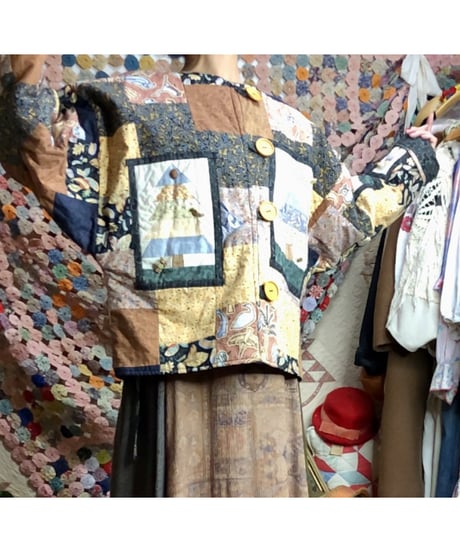 tree motif patchwork jacket