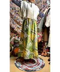 70s patchwork print quilted skirt