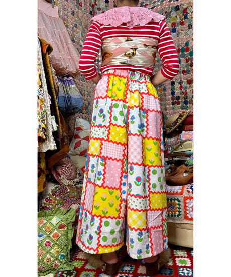 patchwork print super wide leg pants B（70s fabric）