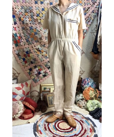 80's sailor collar jump suit