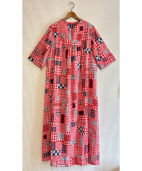 70s patchwork print dress