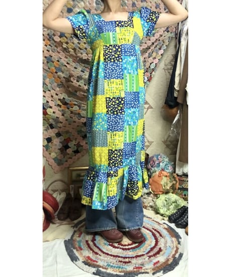 70's patchwork print cotton dress