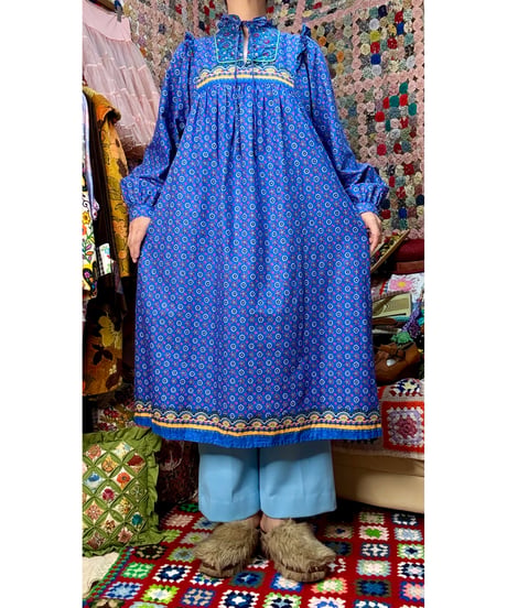 70s botanical print cotton dress