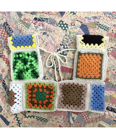 granny square vest beige
