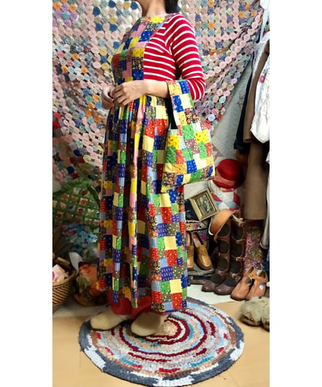 patchwork print apron dress