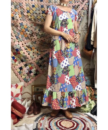 1970's patchwork print one-piece