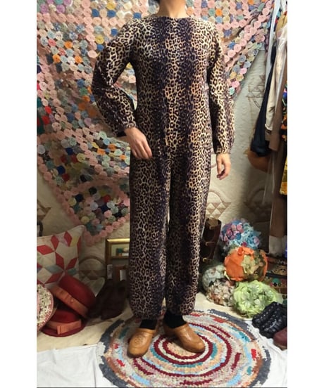 70-80's corduroy leopard all-in-one