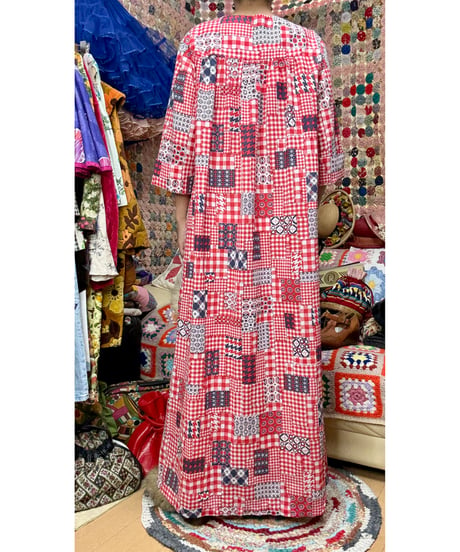 70s patchwork print dress