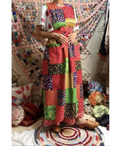 patchwork print apron dress