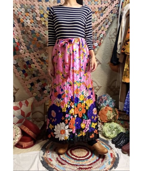 60's flower quilting skirt