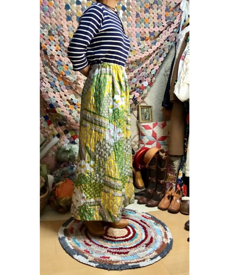 70s patchwork print quilted skirt