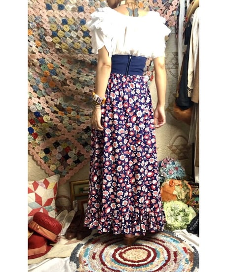 1960-70's pop flower print maxi skirt