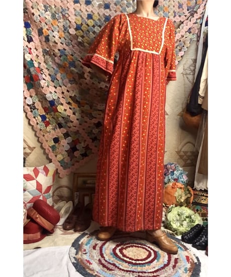 70's flower cotton one-piece
