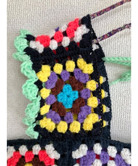 granny square vest black×green