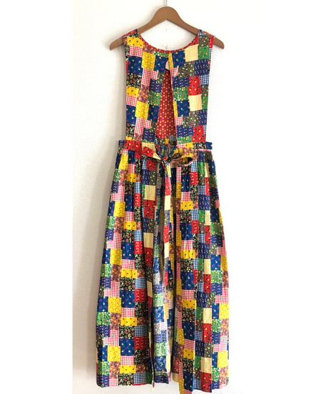 patchwork print apron dress