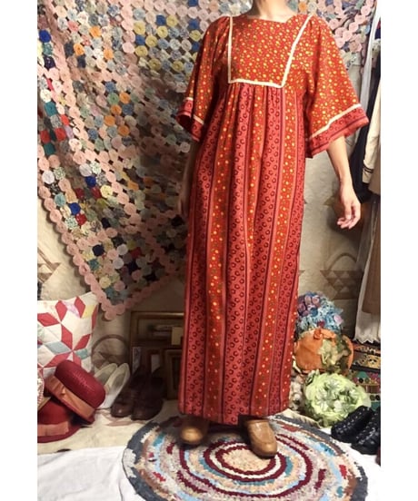70's flower cotton one-piece