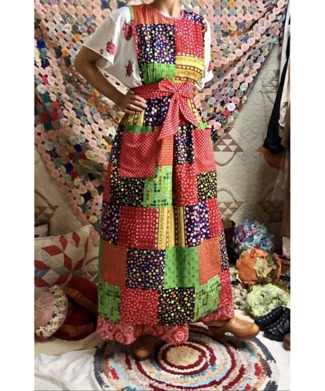 patchwork print apron dress