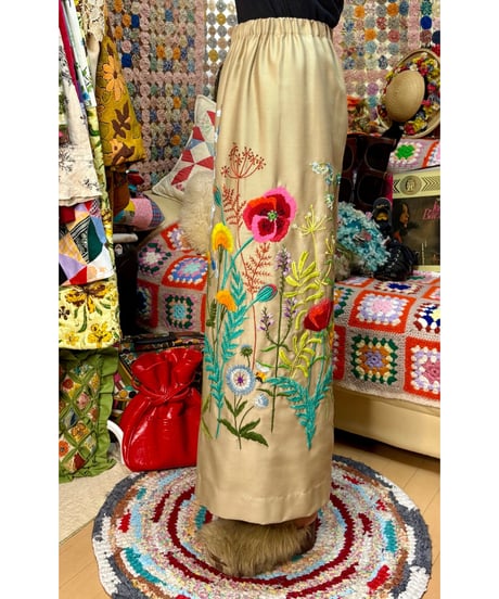hand embroidered super wide leg pants