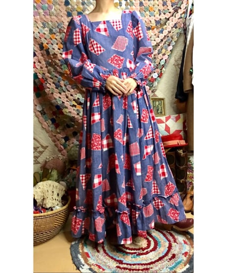 70s patch print dress