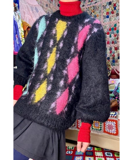 70s diamond motif mohair knit