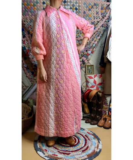 70s quilted flower dress
