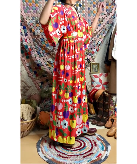 70s fruits and flower dress