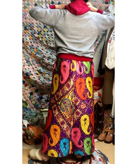 70s paisley quilting skirt