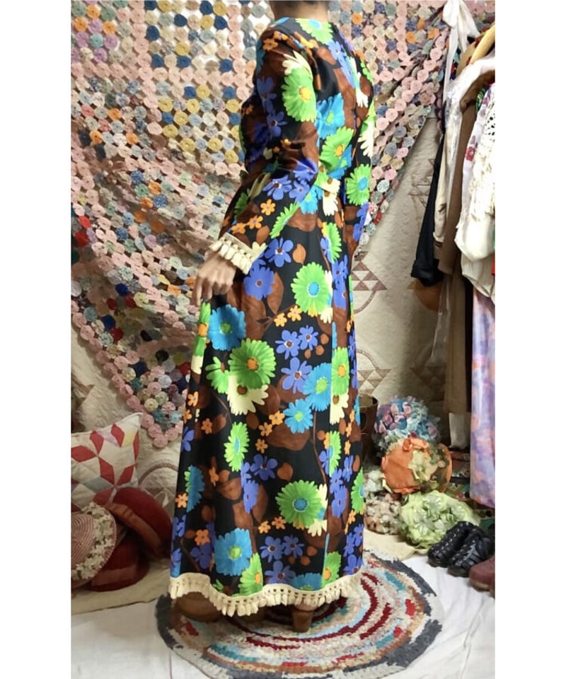 CITYSHOP PONTI 別注 FRINGE DRESS ワンピース 70s flower fringe dress | Quilt