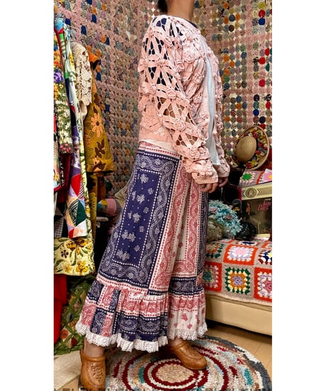 70s bandanna print wide leg pants
