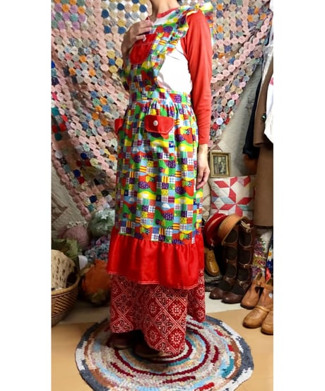 70s patchwork print apron dress