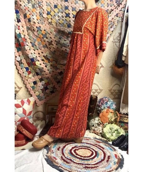 70's flower cotton one-piece