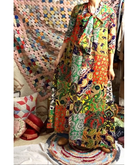 patchwork print paisley dress