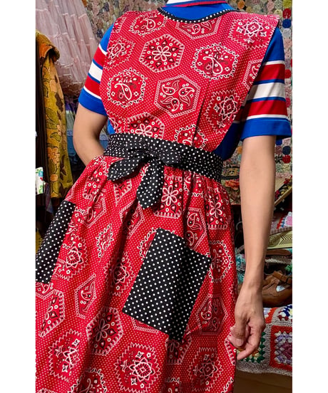 70s design house bandanna print apron dress