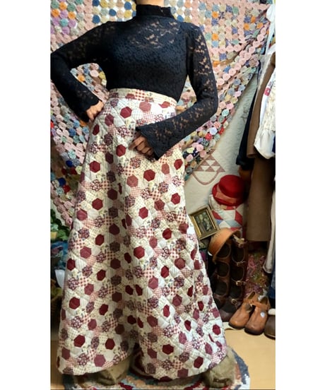 70s  patchwork print quilting skirt