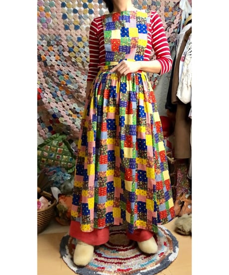 patchwork print apron dress